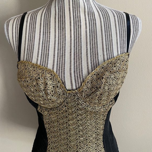 Vintage 90's Frederick's of Hollywood Gold Black Bodysuit USA Made Size M - Picture 4 of 12